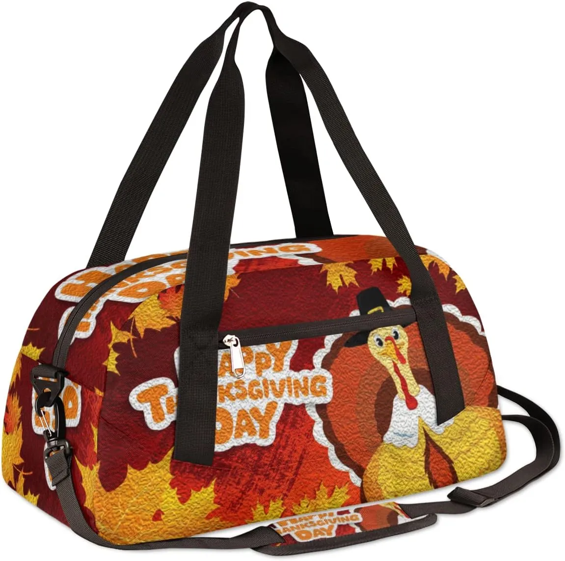 Happy Thanksgiving Day Kids Duffel Bag for Girls Boys Teens, Turkey Oil Painting Dance Bag Overnight Small Duffel Bag Carry On Weekend Sports Gym Travel Bag for School Practice Gymnastics Ballet