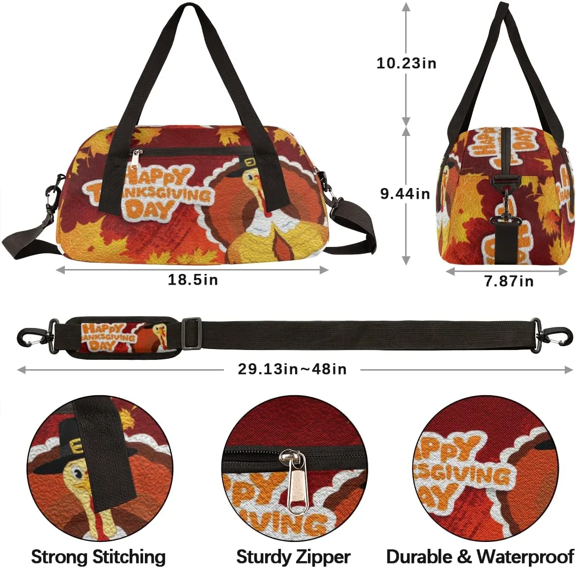 Happy Thanksgiving Day Kids Duffel Bag for Girls Boys Teens, Turkey Oil Painting Dance Bag Overnight Small Duffel Bag Carry On Weekend Sports Gym Travel Bag for School Practice Gymnastics Ballet