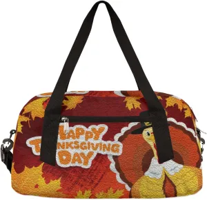 Happy Thanksgiving Day Kids Duffel Bag for Girls Boys Teens, Turkey Oil Painting Dance Bag Overnight Small Duffel Bag Carry On Weekend Sports Gym Travel Bag for School Practice Gymnastics Ballet
