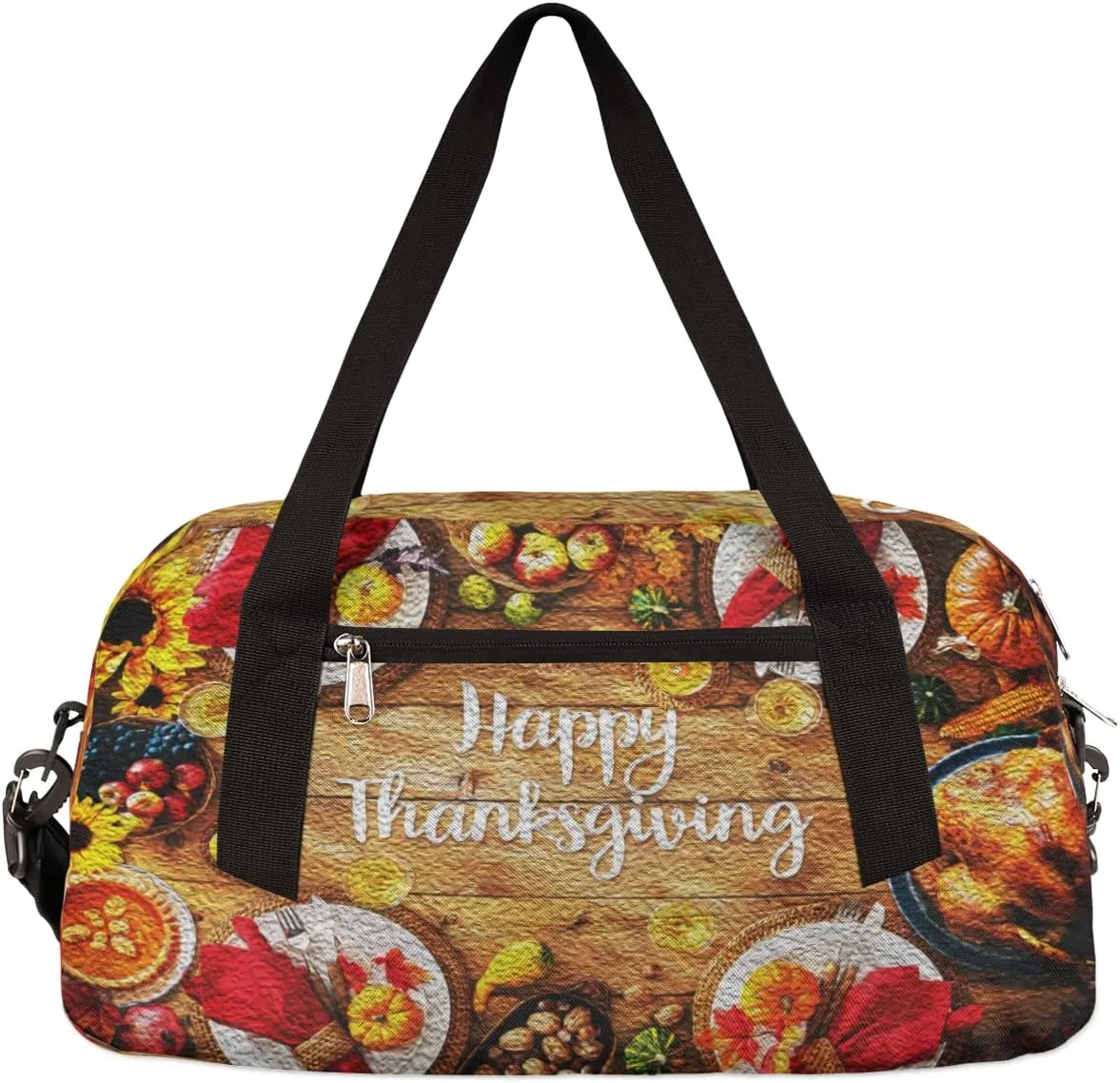 Happy Thanksgiving Turkey Pumpkins Kids Duffel Bag for Girls Boys Teens, Pumpkin Oil Painting Dance Bag Overnight Small Duffel Bag Carry On Weekend Sports Gym Travel Bag for School Practice Gymnastics Ballet