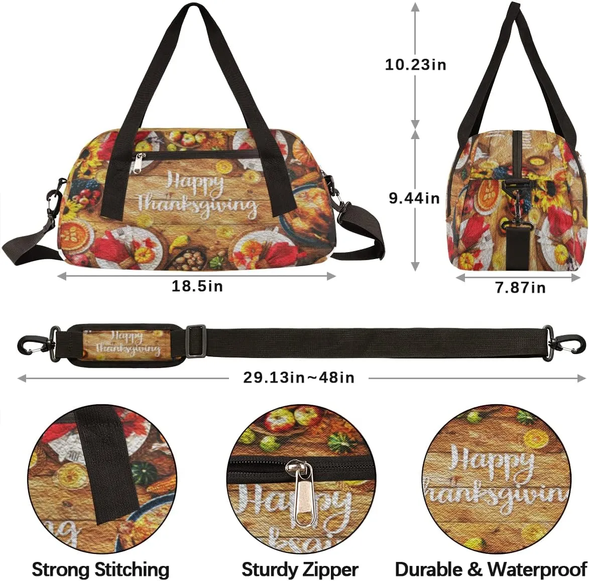 Happy Thanksgiving Turkey Pumpkins Kids Duffel Bag for Girls Boys Teens, Pumpkin Oil Painting Dance Bag Overnight Small Duffel Bag Carry On Weekend Sports Gym Travel Bag for School Practice Gymnastics Ballet