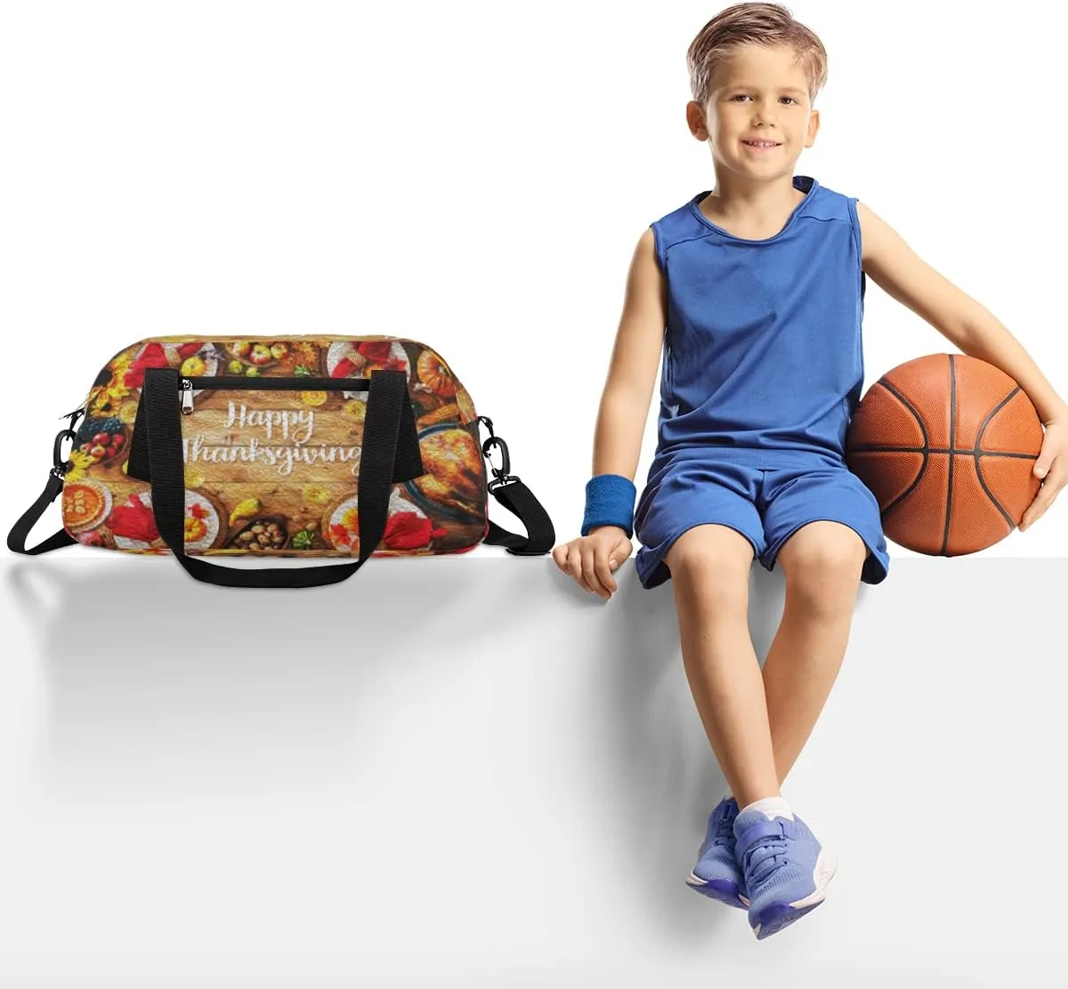 Happy Thanksgiving Turkey Pumpkins Kids Duffel Bag for Girls Boys Teens, Pumpkin Oil Painting Dance Bag Overnight Small Duffel Bag Carry On Weekend Sports Gym Travel Bag for School Practice Gymnastics Ballet