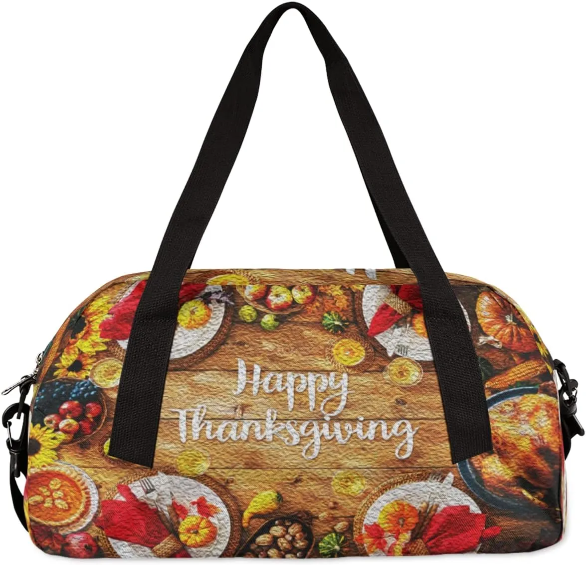 Happy Thanksgiving Turkey Pumpkins Kids Duffel Bag for Girls Boys Teens, Pumpkin Oil Painting Dance Bag Overnight Small Duffel Bag Carry On Weekend Sports Gym Travel Bag for School Practice Gymnastics Ballet