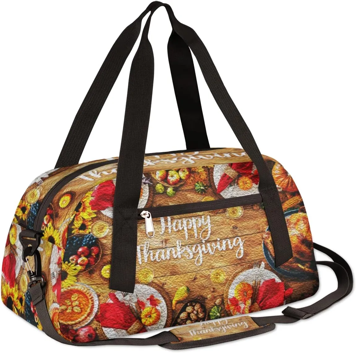 Happy Thanksgiving Turkey Pumpkins Kids Duffel Bag for Girls Boys Teens, Pumpkin Oil Painting Dance Bag Overnight Small Duffel Bag Carry On Weekend Sports Gym Travel Bag for School Practice Gymnastics Ballet