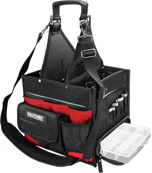 HAUTMEC Electrician Tool Bag with Parts Tray, Heavy-Duty 37-Pocket Open Top Tool Tote, Reinforced Base, Water-Resistant, Adjustable Shoulder Strap – HT0174