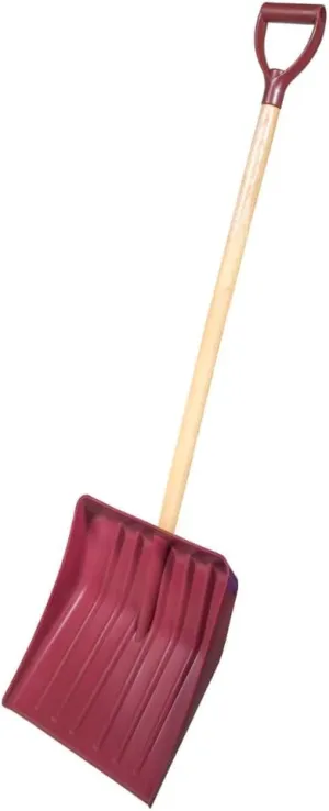 Heavy Duty Multi-Purpose Shovel - Snow, Barn, Grain, Industrial Use - Large Non-Stick Blade & Ash Hardwood D-Grip Handle - Durable & Lightweight Utility Scoop - Red, 15.5in