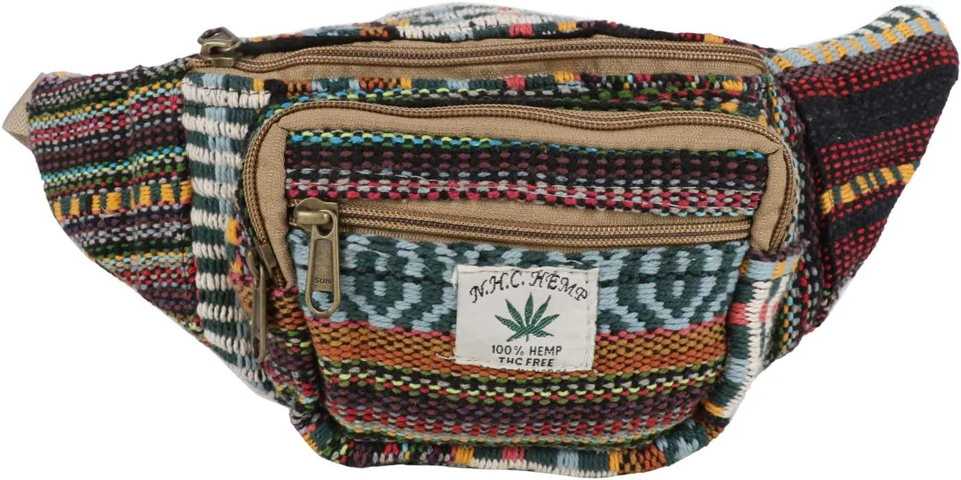 Hemp Fanny Pack,Adjustable Waist and Multiple Pockets,Waist Bag & for all purpose (Multicolored)