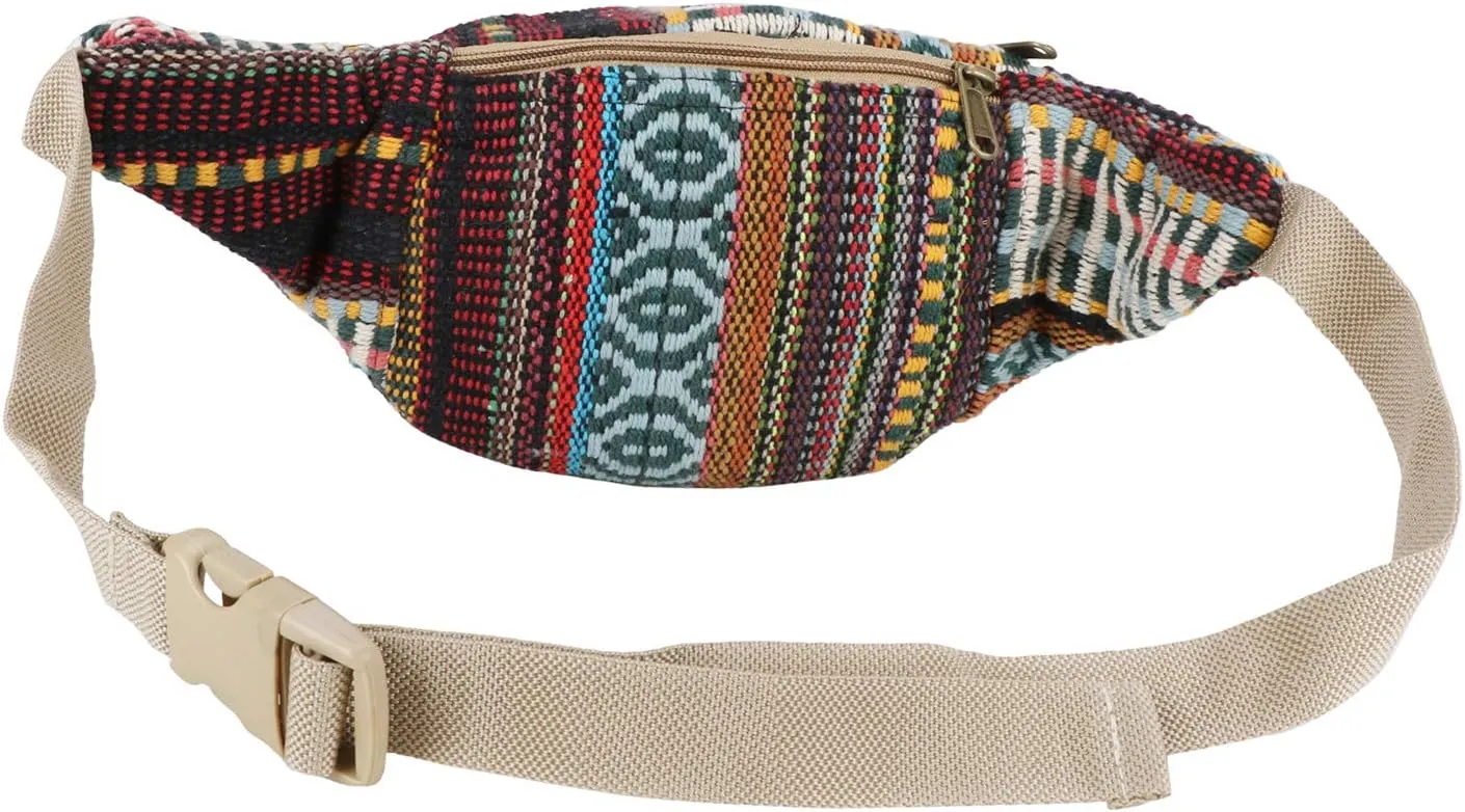 Hemp Fanny Pack,Adjustable Waist and Multiple Pockets,Waist Bag & for all purpose (Multicolored)