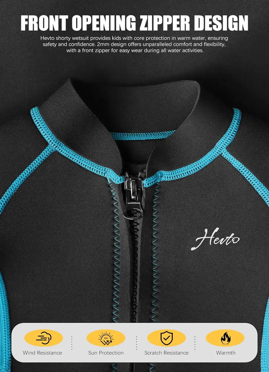 Hevto Kids Wetsuit Shorty for Boys Toddler Girls Youth 2mm Neoprene Thermal Wet Suit Front Zip for Swimming Snorkeling Surfing Diving