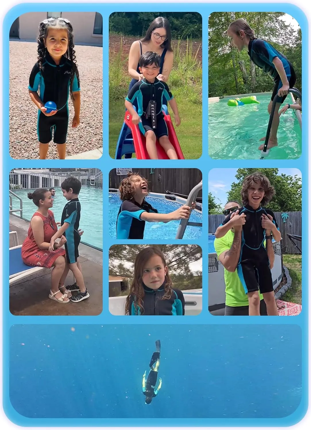 Hevto Kids Wetsuit Shorty for Boys Toddler Girls Youth 2mm Neoprene Thermal Wet Suit Front Zip for Swimming Snorkeling Surfing Diving