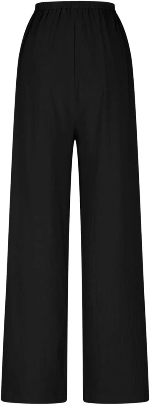 HGps8w Women's Boho Cotton Linen Palazzo Pants Trendy Wide Leg Summer Loose High Waisted Lounge Beach Trousers with Pockets