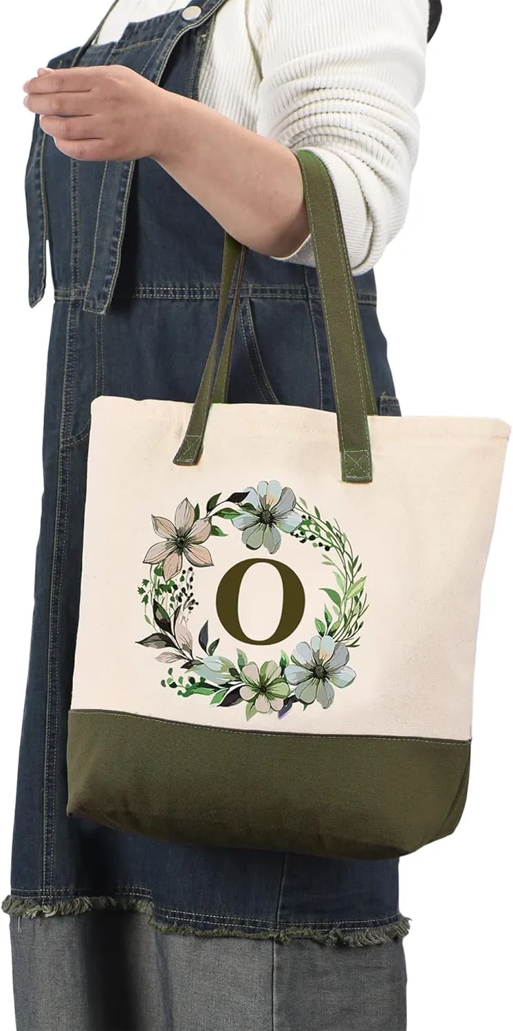 HIFA Initial Tote Bag for Women, Personalized Canvas Tote Bag -Durable Cotton, Zipper, Inner Pocket-Multipurpose Shoulder Bag