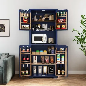 HLR 72" Kitchen Pantry Storage Cabinet, Freestanding Larder Cupboard, Kitchen Hutch Cabinet with Microwave Stand,Utility Pantry with Doors and Shelves for Dining Room, Living Room
