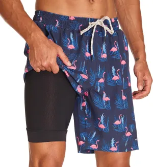 HODOSPORTS Mens Swim Trunks with Compression Liner 9 Inch Quick Dry Swim Shorts with Pockets Swim Suit