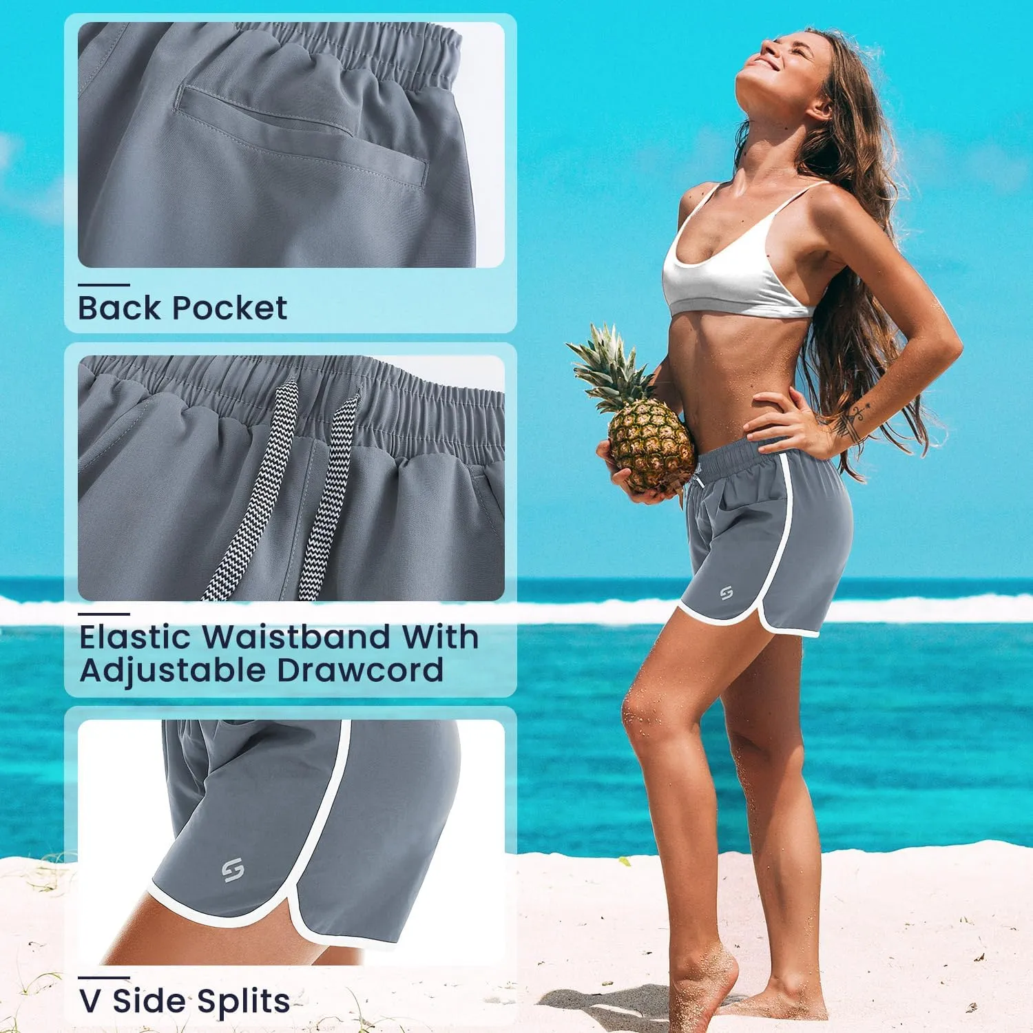 HODOSPORTS Women's 4" Swim Shorts Quick Dry Board Shorts Swimsuit Bottom with Pockets