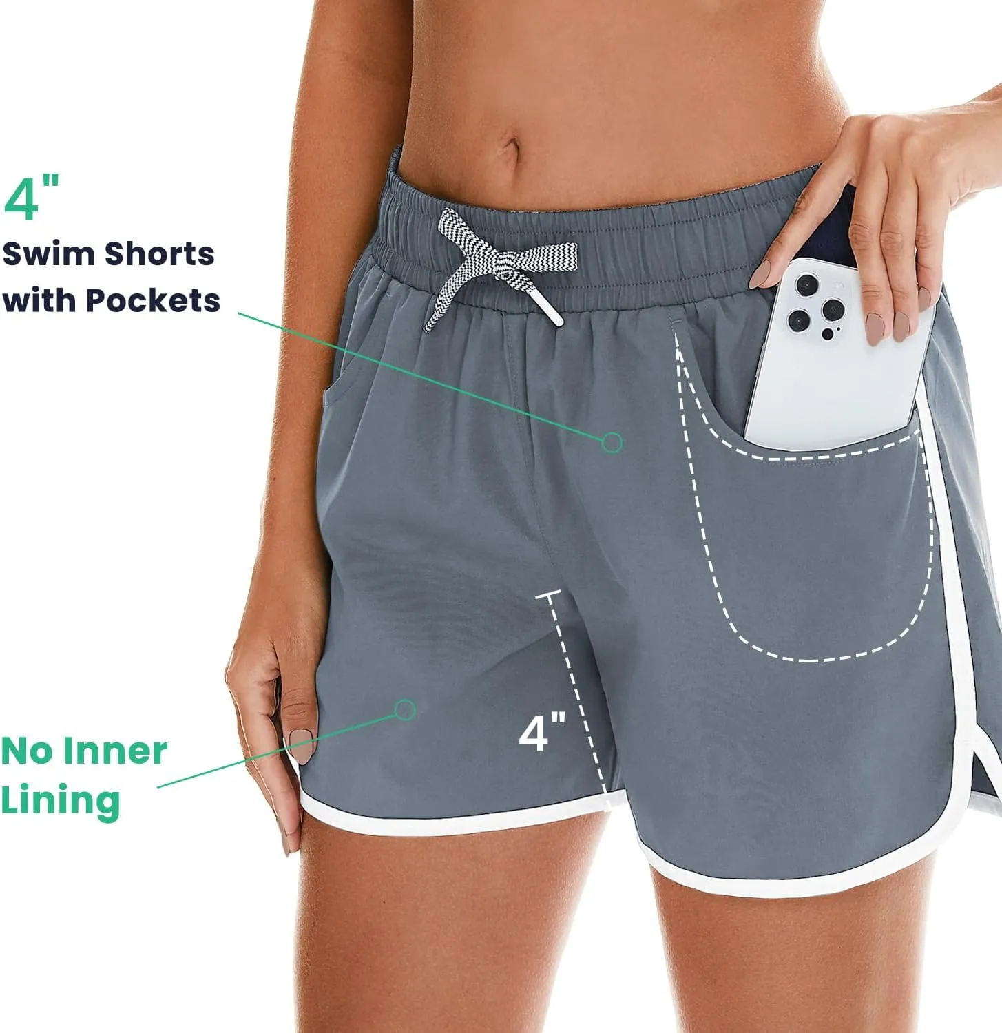 HODOSPORTS Women's 4" Swim Shorts Quick Dry Board Shorts Swimsuit Bottom with Pockets