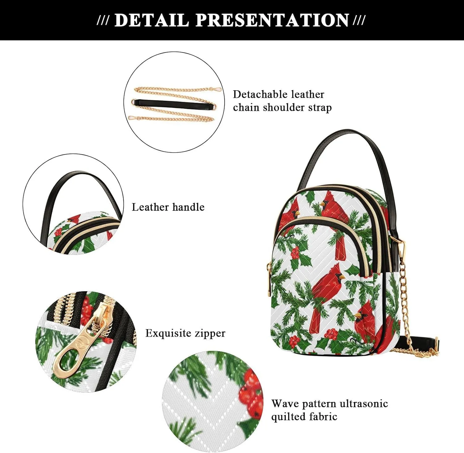Holiday Festive Cell Phone Purse Crossbody Handbag Durable Shoulder Bag Travel Pouch