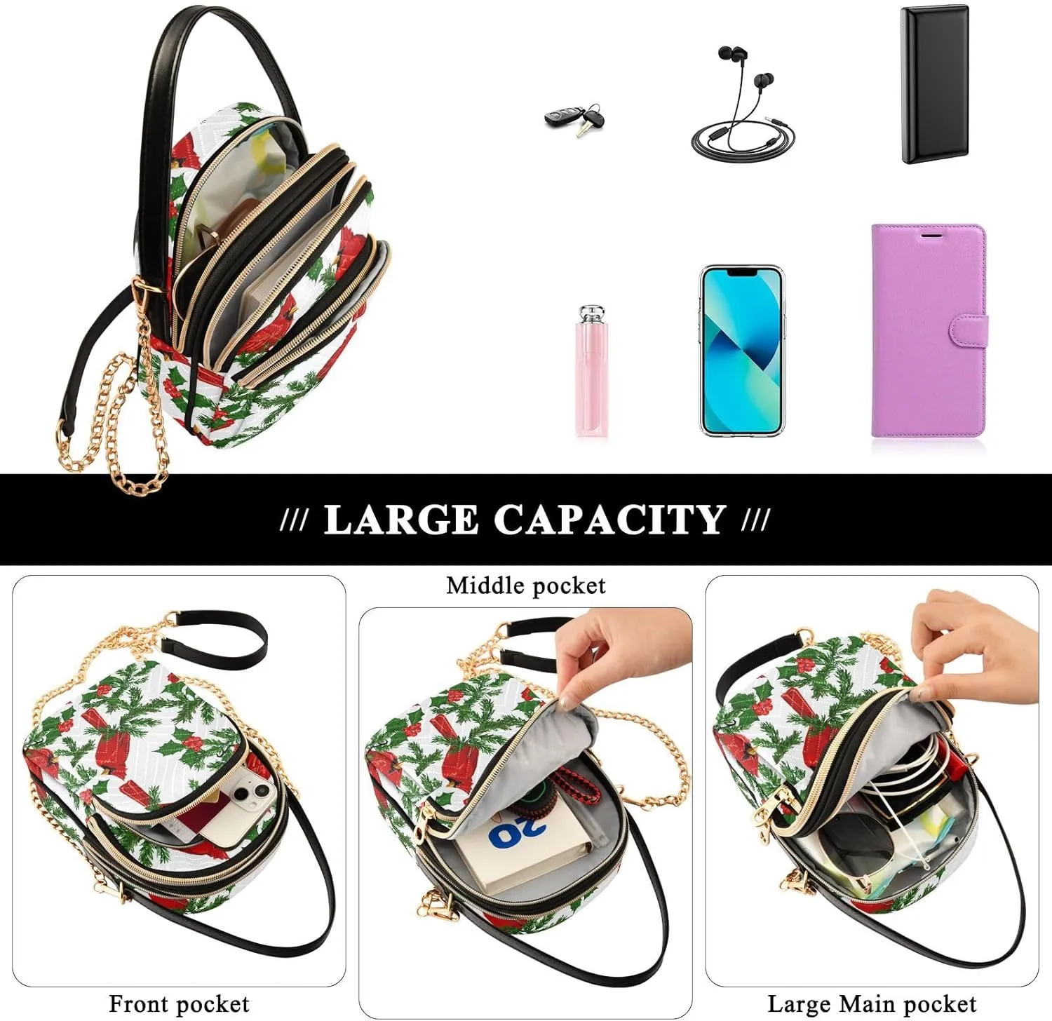 Holiday Festive Cell Phone Purse Crossbody Handbag Durable Shoulder Bag Travel Pouch