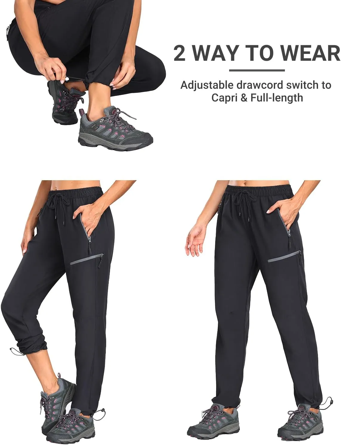 Holipick Women's Hiking Pants Lightweight Quick Dry Water Resistant Elastic Waist Outdoor Camping Travel Cargo Zipper Pockets