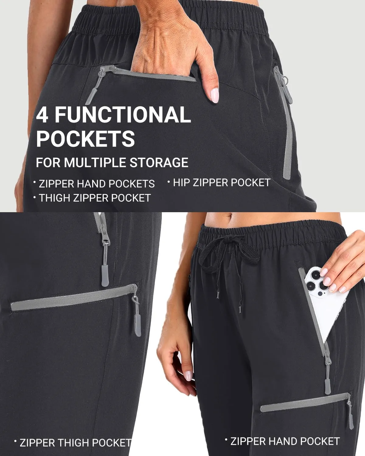 Holipick Women's Hiking Pants Lightweight Quick Dry Water Resistant Elastic Waist Outdoor Camping Travel Cargo Zipper Pockets