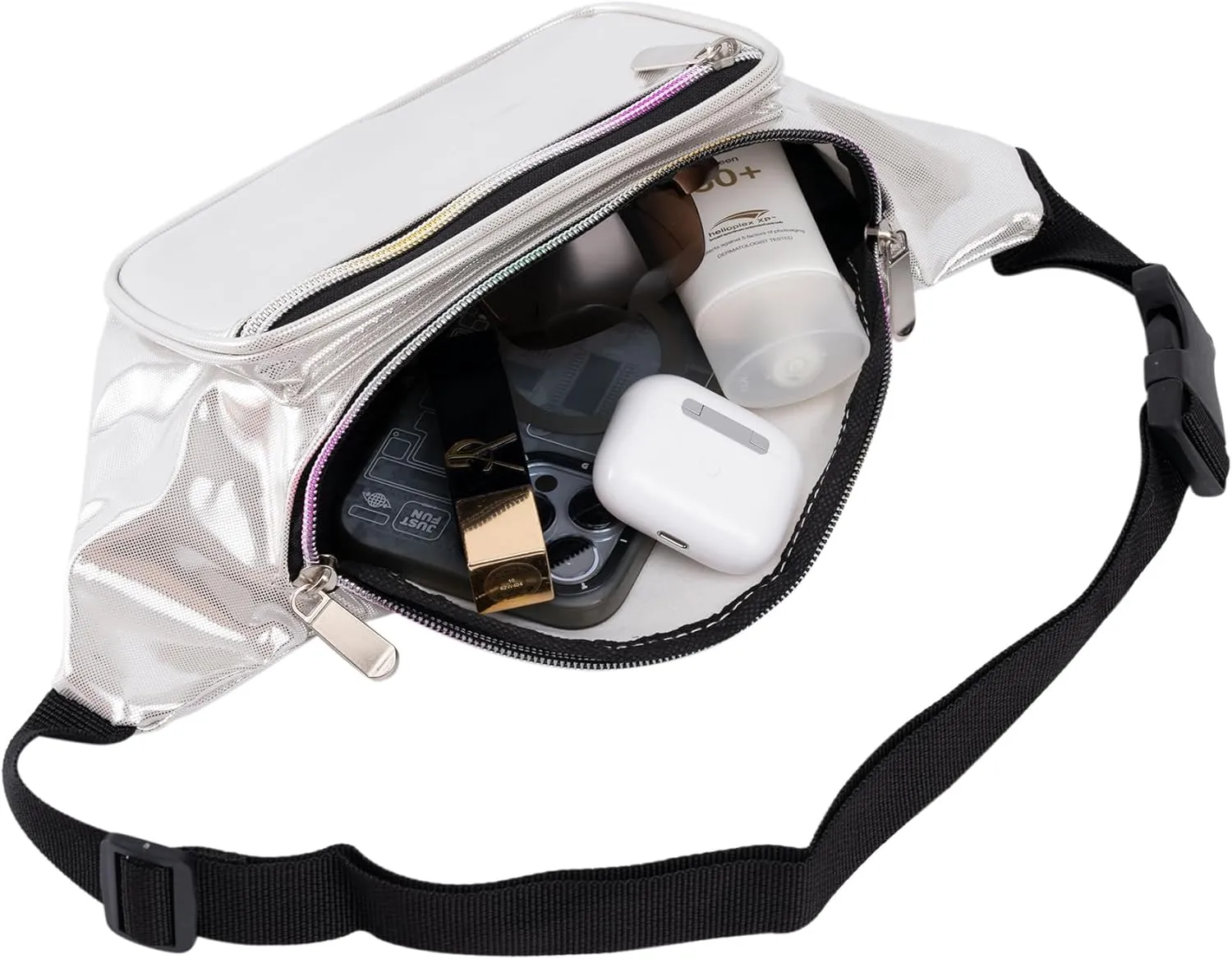 Holographic 80s 90S Rave Stars Neon Transparent Gravel Fanny Pack for Women - Great Waist Pack for Games, Concerts, Rave, Festival, Travel