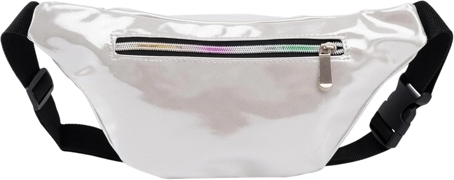 Holographic 80s 90S Rave Stars Neon Transparent Gravel Fanny Pack for Women - Great Waist Pack for Games, Concerts, Rave, Festival, Travel