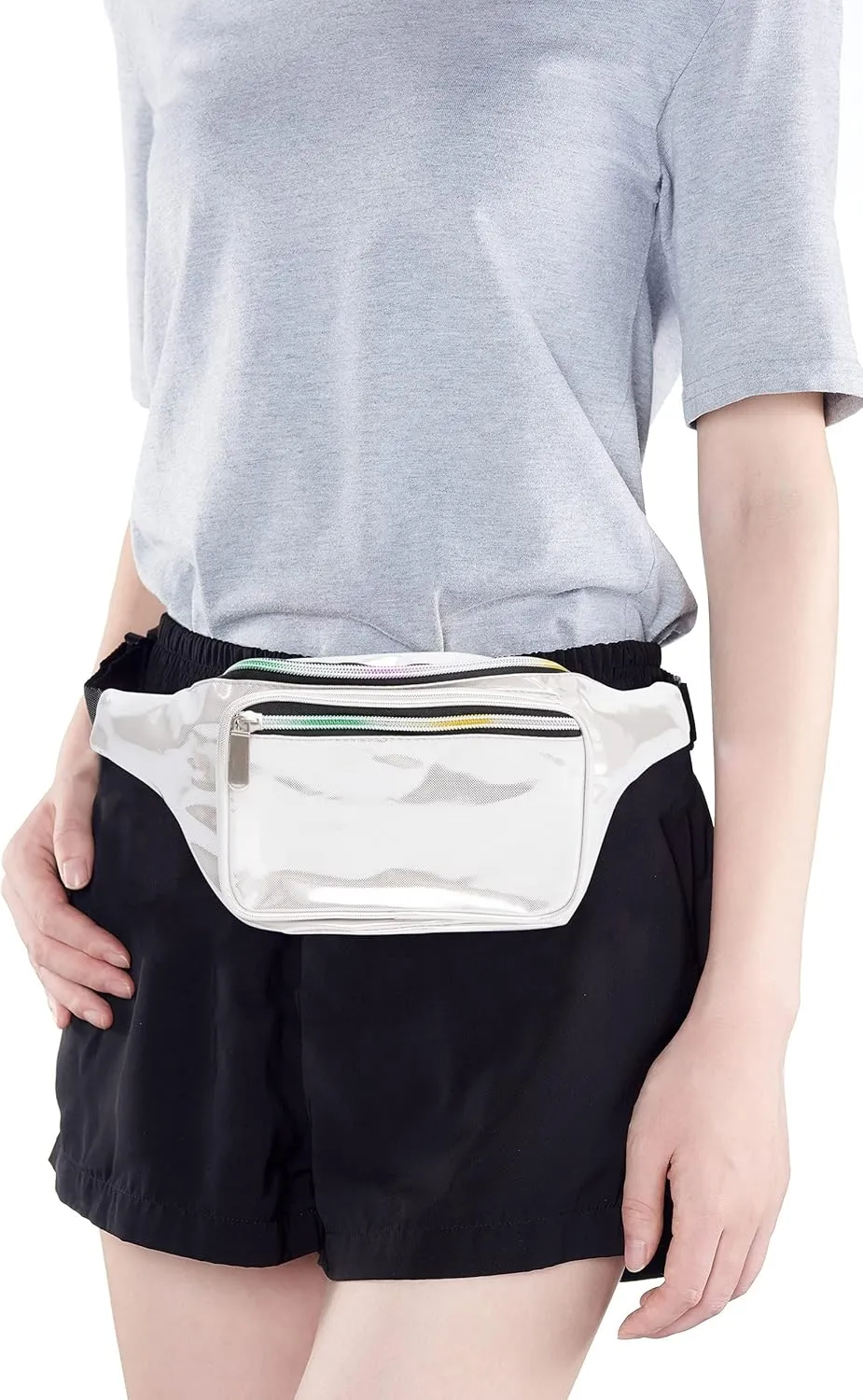 Holographic 80s 90S Rave Stars Neon Transparent Gravel Fanny Pack for Women - Great Waist Pack for Games, Concerts, Rave, Festival, Travel