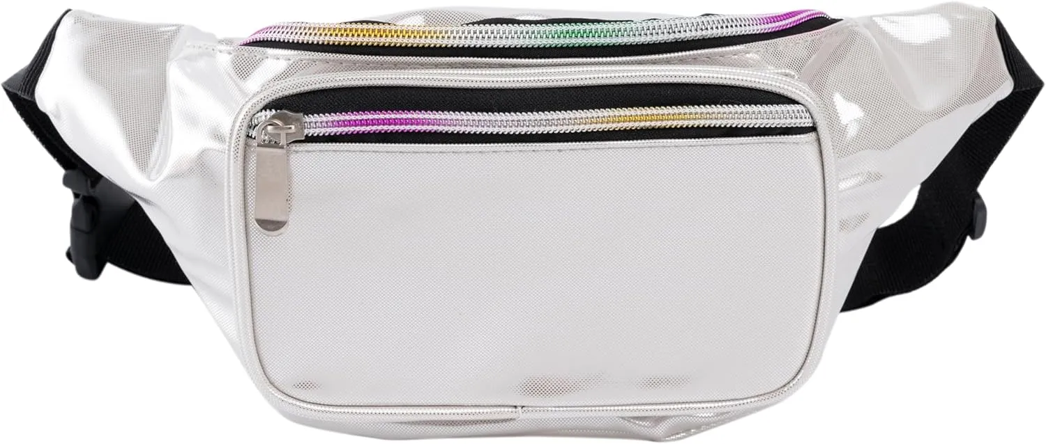 Holographic 80s 90S Rave Stars Neon Transparent Gravel Fanny Pack for Women - Great Waist Pack for Games, Concerts, Rave, Festival, Travel