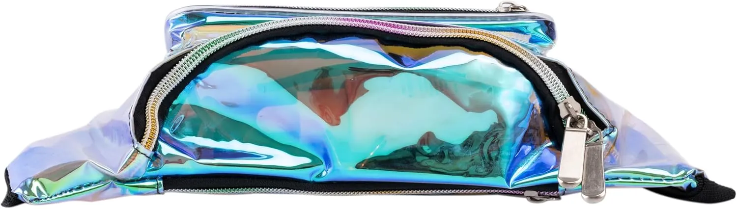 Holographic 80s 90S Rave Stars Neon Transparent Gravel Fanny Pack for Women - Great Waist Pack for Games, Concerts, Rave, Festival, Travel