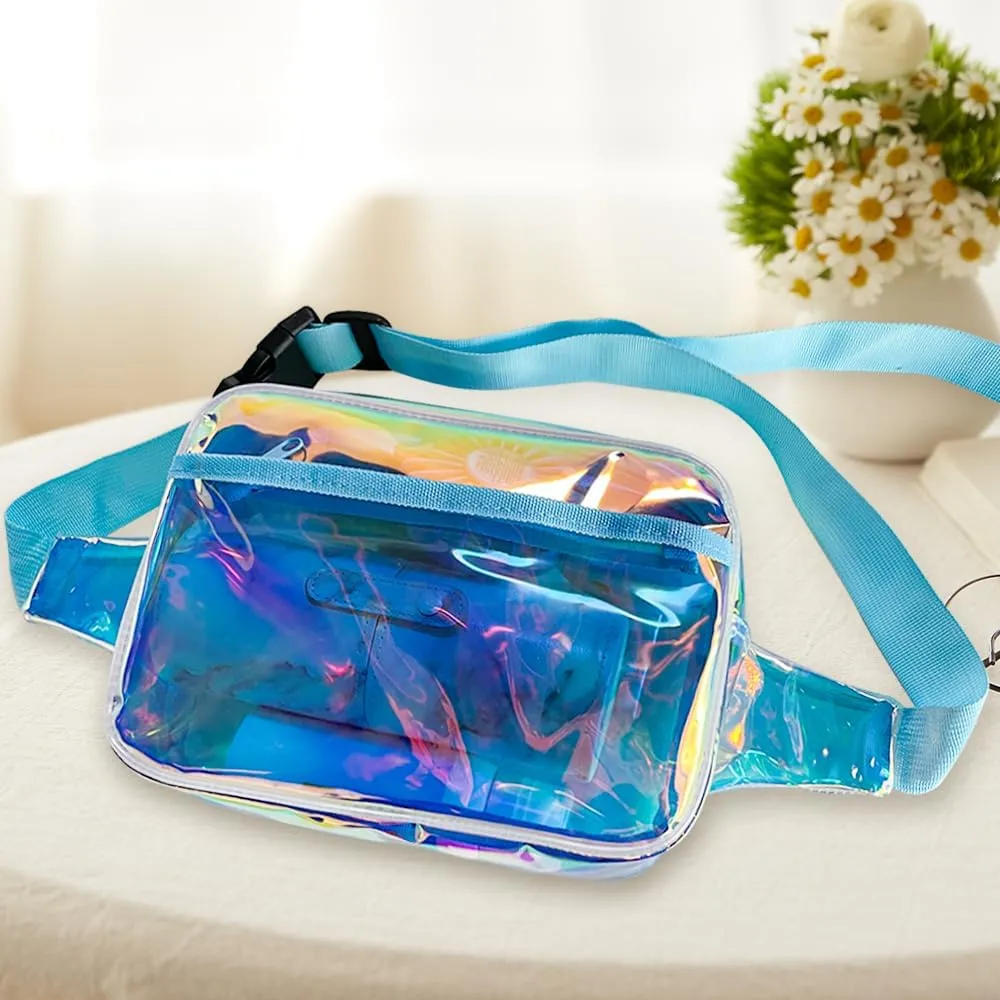 Holographic Waist bag with Adjustable Strap,Iridescent Waterproof Outdoor Sports Bag,Clear Fanny Pack for Women and Men