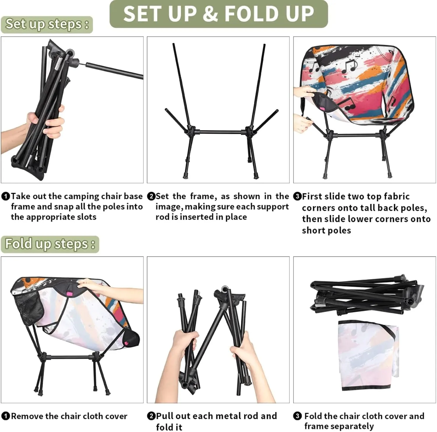 Honeybaby Folding Camping Chair Note Music Camping Chairs Lightweight Portable Chair Outdoor Foldable Chairs for Camping Travel Picnic Beach Hiking