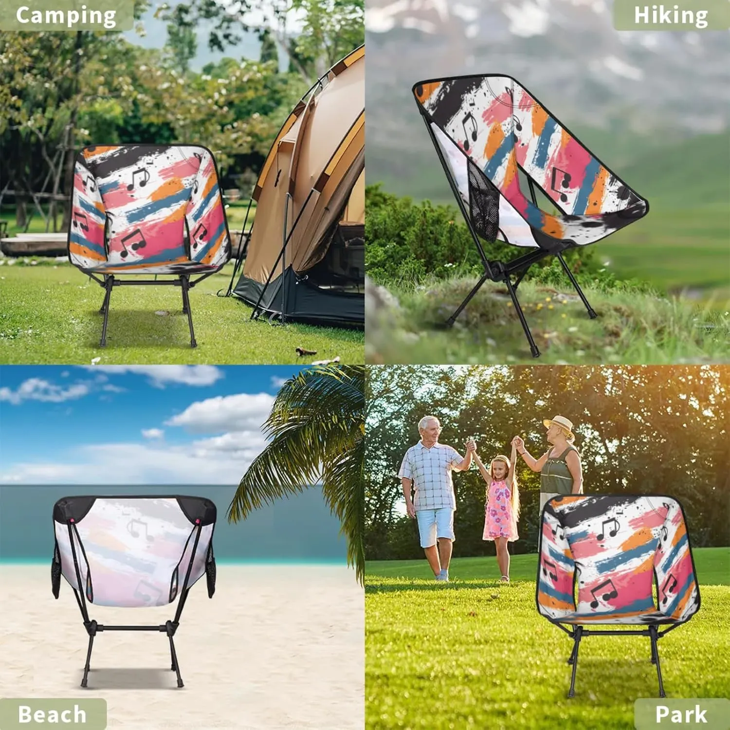 Honeybaby Folding Camping Chair Note Music Camping Chairs Lightweight Portable Chair Outdoor Foldable Chairs for Camping Travel Picnic Beach Hiking