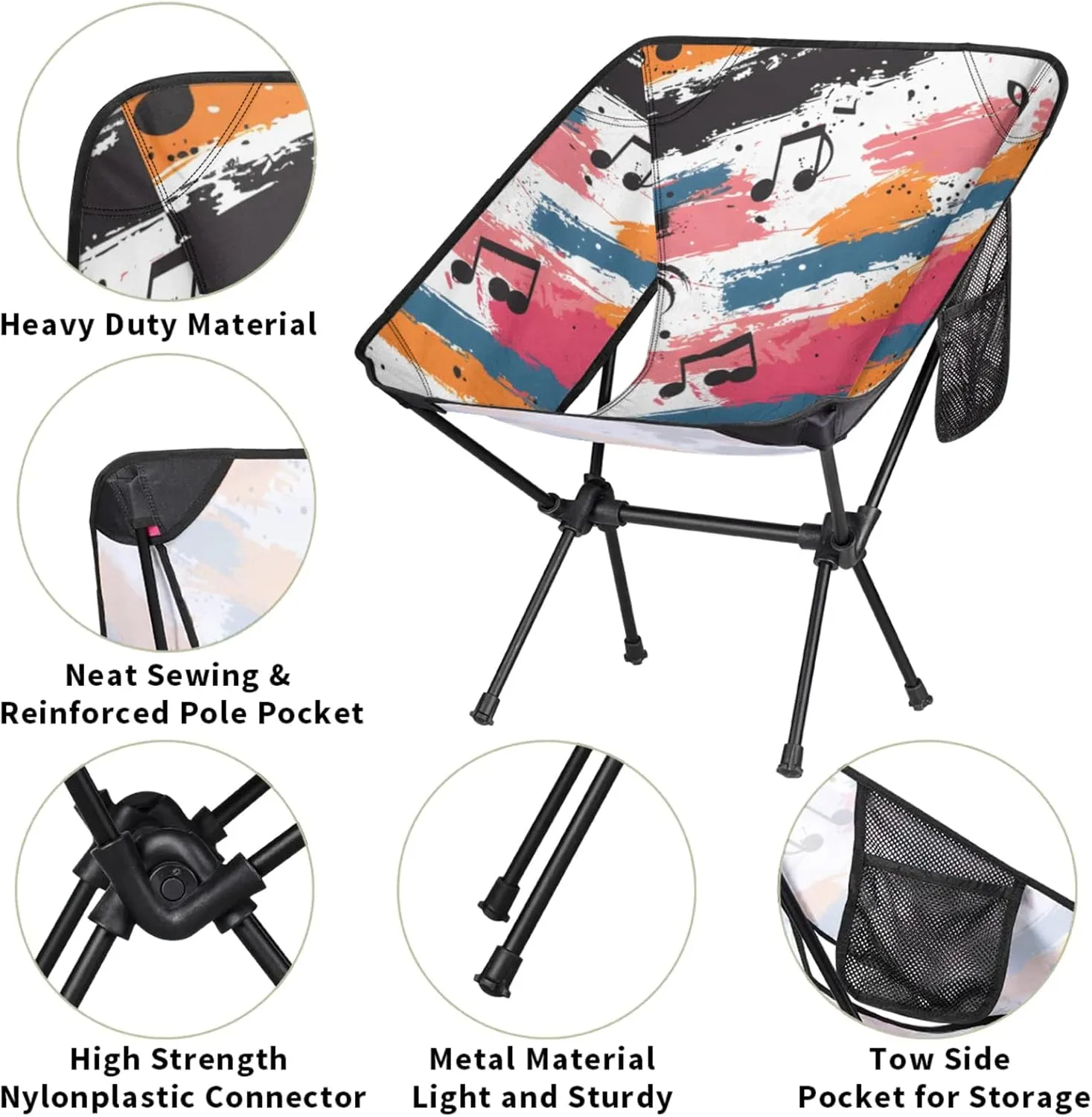 Honeybaby Folding Camping Chair Note Music Camping Chairs Lightweight Portable Chair Outdoor Foldable Chairs for Camping Travel Picnic Beach Hiking