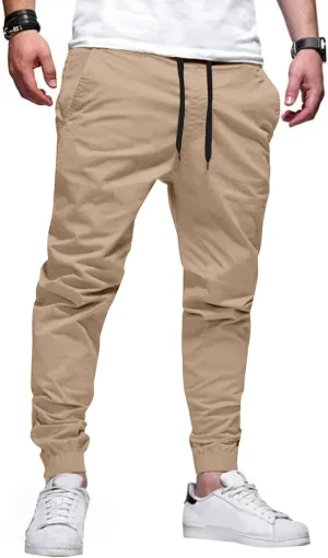 HOTake Men's Joggers Casual Lightweight Elastic Waist Drawstring Hiking Chino Pants Men