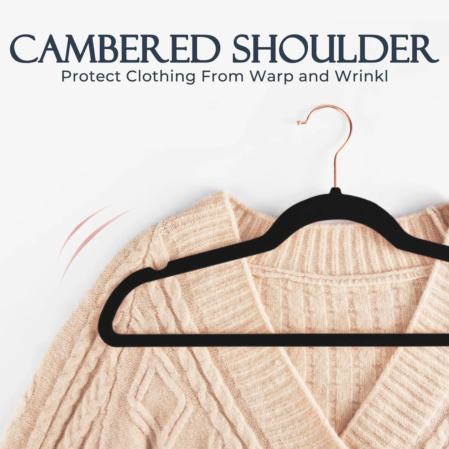 HOUSE DAY Black Velvet Hangers 20 Pack, Premium Non-Slip Felt Clothes, Sturdy Heavy Duty Coat, Durable Hangers for Suits, Space Saving with No Hanger Mark, 360° Swivel Rotating Rose Gold Hook