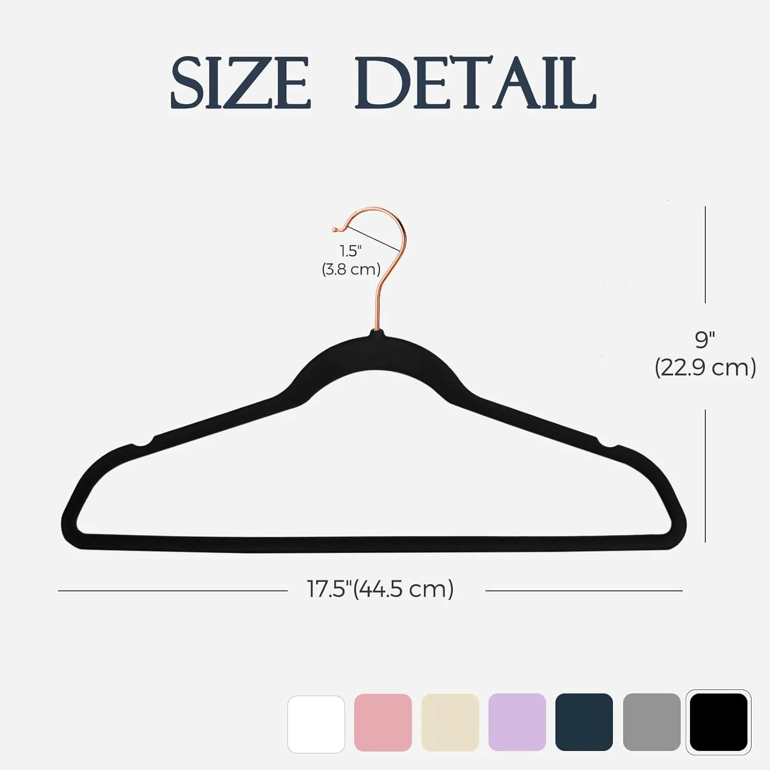 HOUSE DAY Black Velvet Hangers 20 Pack, Premium Non-Slip Felt Clothes, Sturdy Heavy Duty Coat, Durable Hangers for Suits, Space Saving with No Hanger Mark, 360° Swivel Rotating Rose Gold Hook