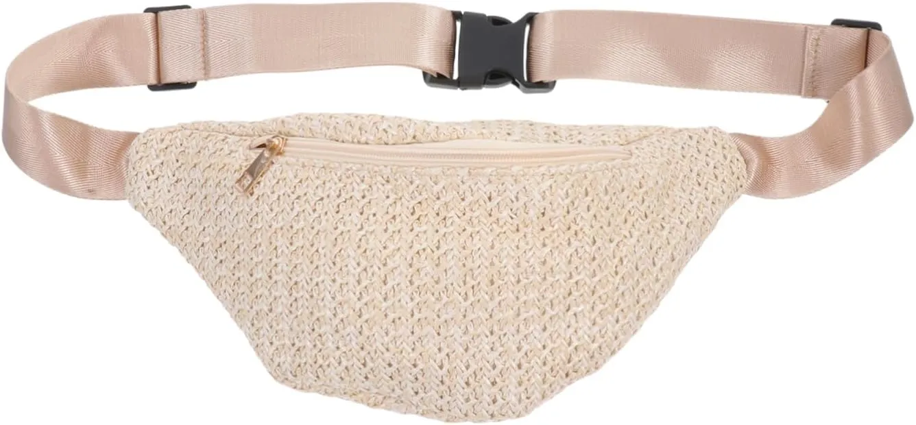 Housoutil Waist Bag for Women Straw Crossbody Bag Mini Fanny Pack Chest Storage for Summer Outfits