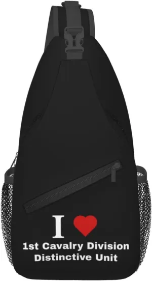 I love 1st Cavalry Division Distinctive Unit Crossbody Bags For Women Men Chest Backpack Gym Shoulder Bag Travel Outdoor Sports Casual Crossbody Bags