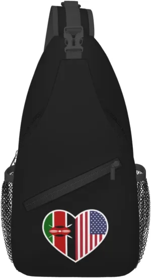 I Love America And Kenya Crossbody Bags For Women Men Chest Backpack Gym Shoulder Bag Travel Outdoor Sports Casual Crossbody Bags