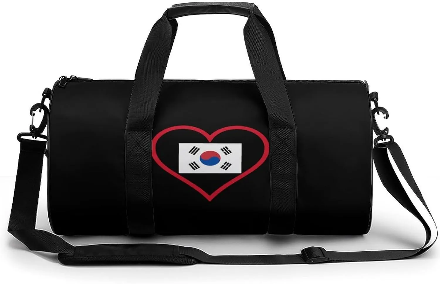 I Love South_Korea Cylindrical Gym Duffle Bag Foldable Weekender Bags Lightweight Travel Handbag