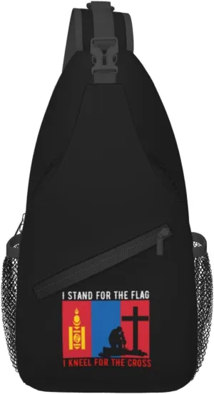 I Stand For The Mongolia Flag And I Kneel For The Cross Crossbody Bags For Women Men Chest Backpack Gym Shoulder Bag Travel Outdoor Sports Casual Crossbody Bags