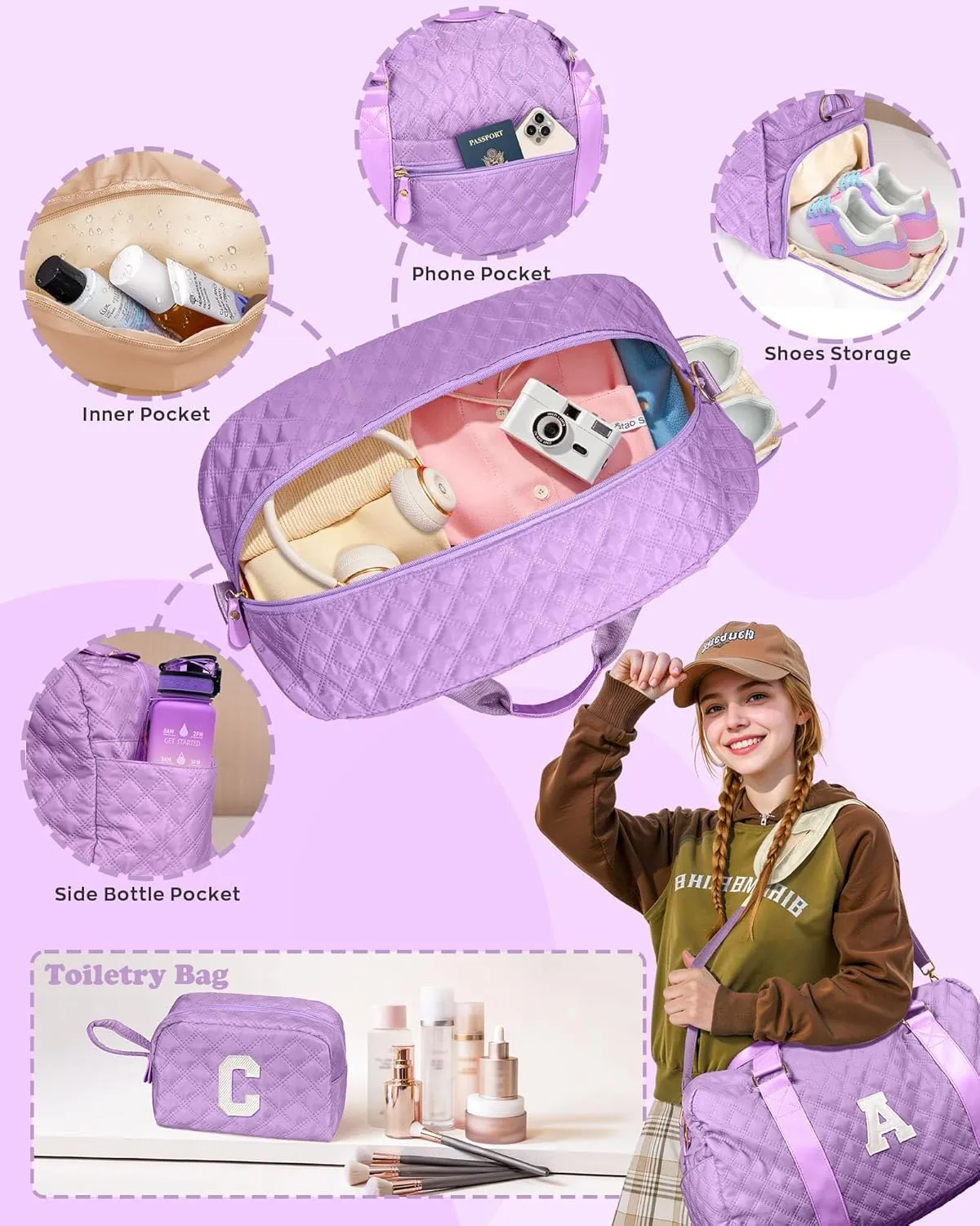 Initial Gym Bag for Kids Girls, Travel Duffel Bag, Teacher Appreciation Gifts Ideas, Mother's Day Gift Ideas