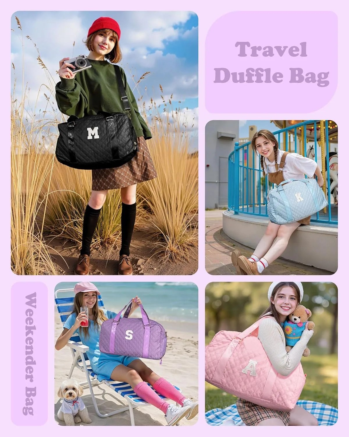Initial Gym Bag for Kids Girls, Travel Duffel Bag, Teacher Appreciation Gifts Ideas, Mother's Day Gift Ideas