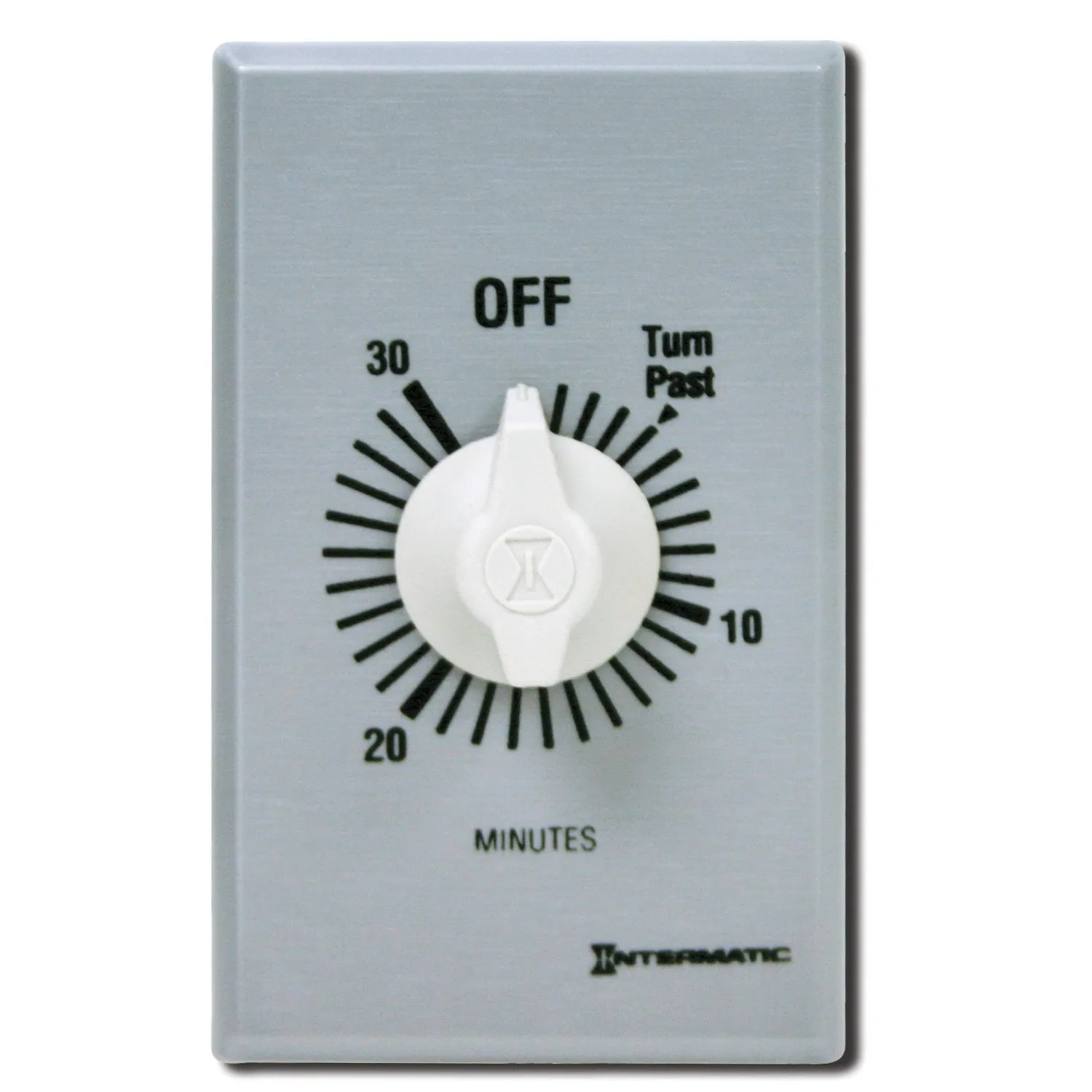 Intermatic FF30MC 30-Minute Spring Loaded Wall Timer SPST No Hold - Enhance Energy Efficiency with Universal Compatibility - Automatic Timer for Effortless Control, Brushed Metal Finish