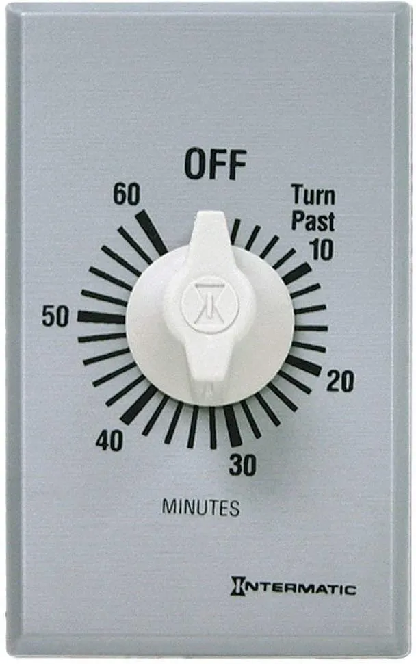 Intermatic FF460M 60-Minute Spring Loaded Wall Timer DPST No Hold - Enhance Energy Efficiency with Universal Compatibility - Automatic Timer for Effortless Control, Brushed Metal Finish