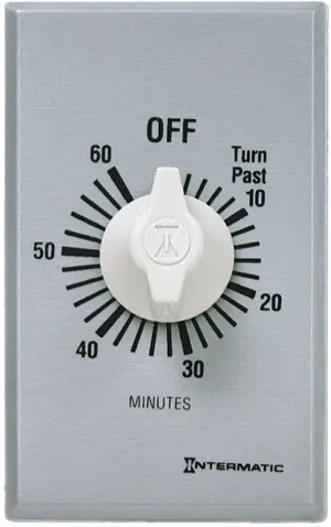 Intermatic FF460M 60-Minute Spring Loaded Wall Timer DPST No Hold - Enhance Energy Efficiency with Universal Compatibility - Automatic Timer for Effortless Control, Brushed Metal Finish