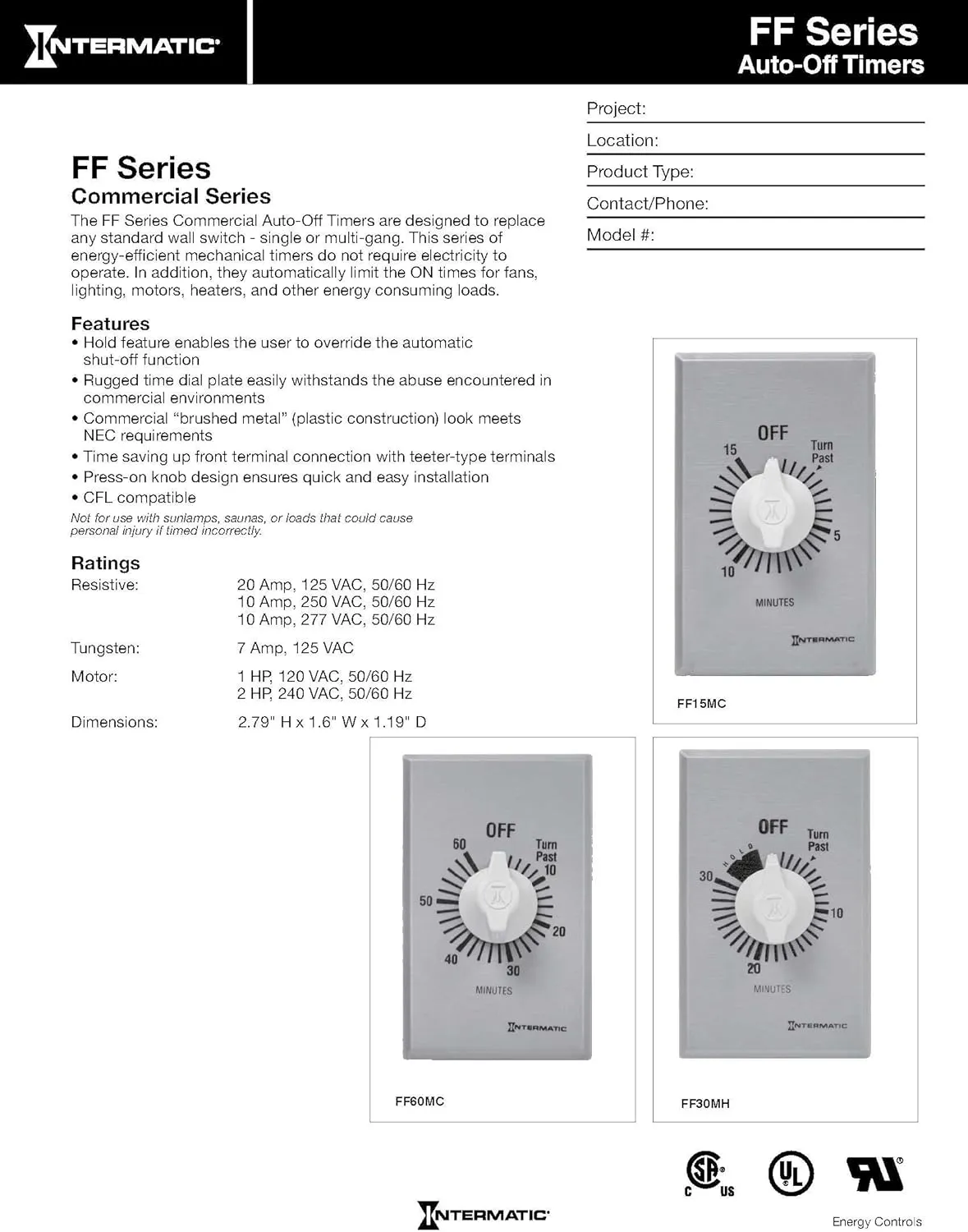Intermatic FF460M 60-Minute Spring Loaded Wall Timer DPST No Hold - Enhance Energy Efficiency with Universal Compatibility - Automatic Timer for Effortless Control, Brushed Metal Finish