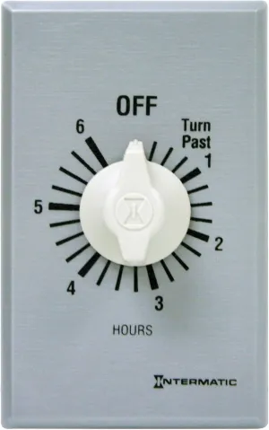 Intermatic FF6H 6-Hour Spring Loaded Wall Timer SPST No Hold - Enhance Energy Efficiency with Universal Compatibility - Automatic Timer for Effortless Control, Brushed Metal Finish