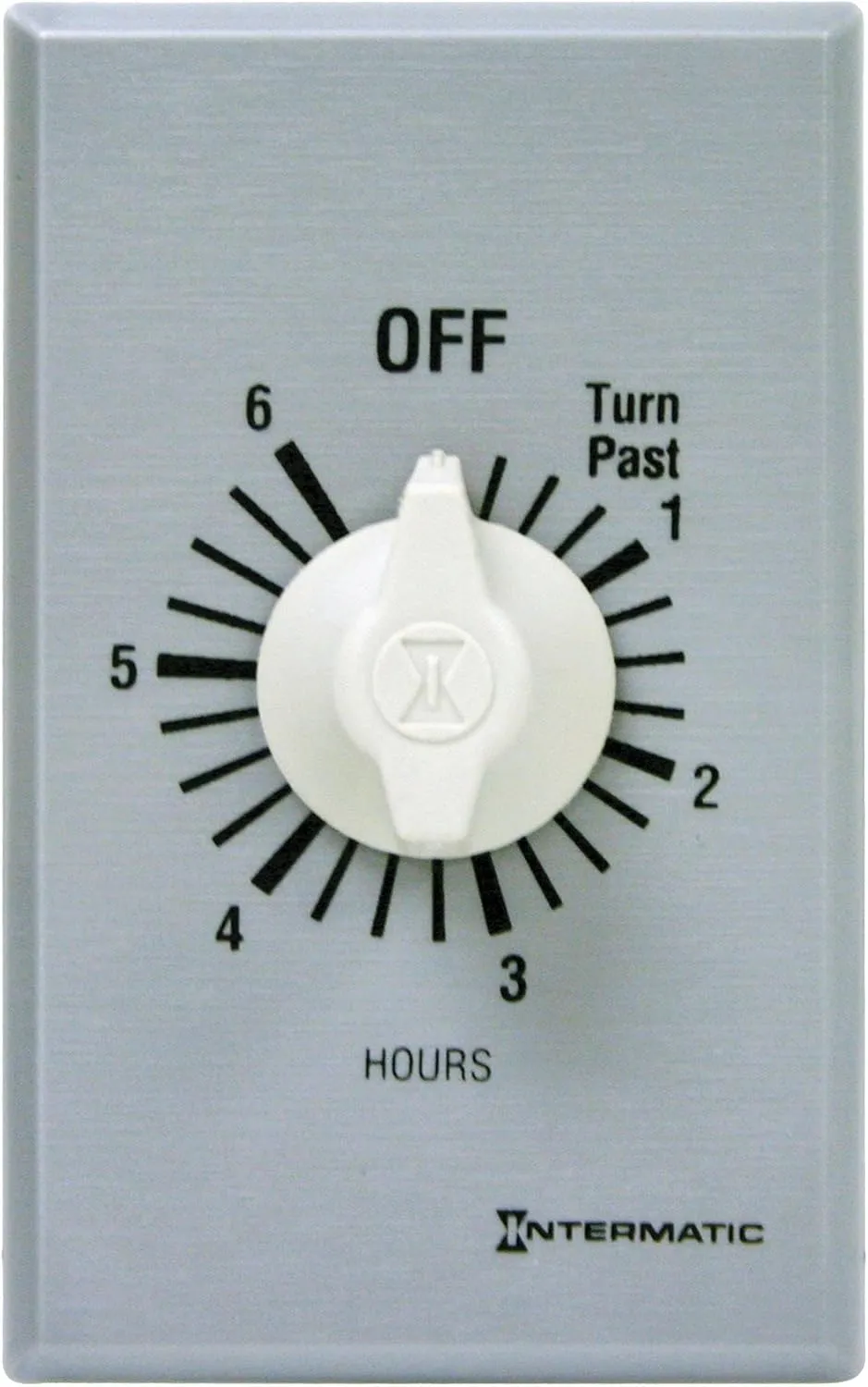 Intermatic FF6H 6-Hour Spring Loaded Wall Timer SPST No Hold - Enhance Energy Efficiency with Universal Compatibility - Automatic Timer for Effortless Control, Brushed Metal Finish