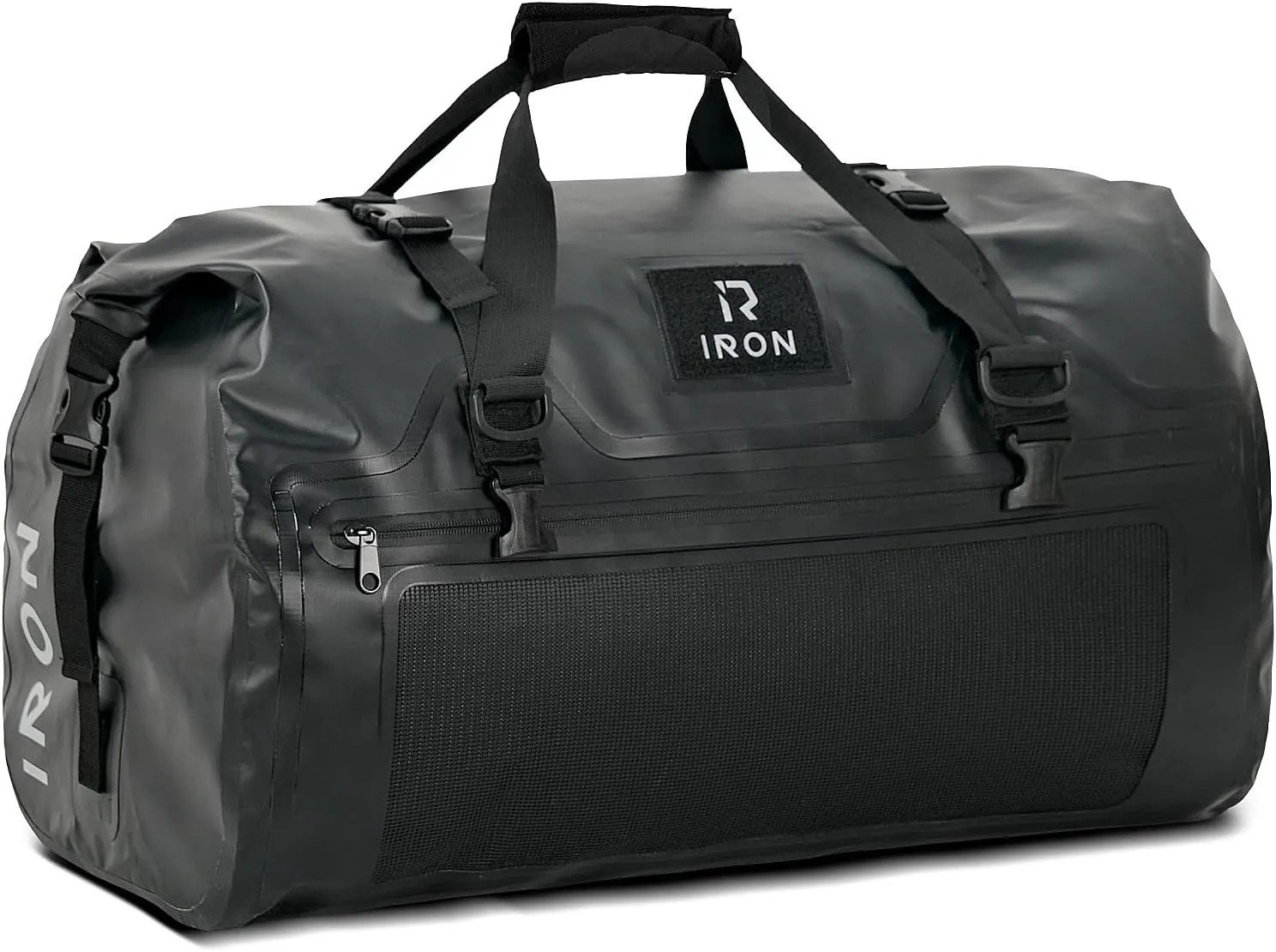IRON JIA'S Motorcycle Dry Bag - Waterproof Duffle & Luggage Tail Bag Saddle Bags with Roll Top Closure, Shoulder Straps, Inner Pocket and Mesh Pocket (Black, 70L)